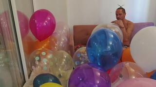 Sebastian blow to pop 4 balloons