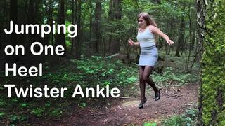 Twisted ankle girl, jumping on one foot, twisted ankle girl, one heel jumping, one shoe