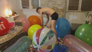 Adam burst ballons and destroy inflatables