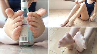 The girl’s beautiful feet become more hydrated after applying lubricant