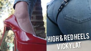 High & red heels outdoor with latex leggins