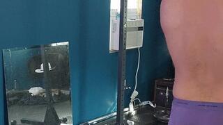 Buff stud Jack's off in gym and cums