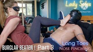 Burglar Beaten! Part 3 - Trapped in the Trample Board Sweaty Foot Worship