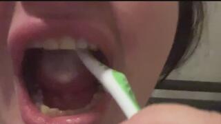 Giantess Vittoria Brushing her Giant Teeth and Gargling Tiny's