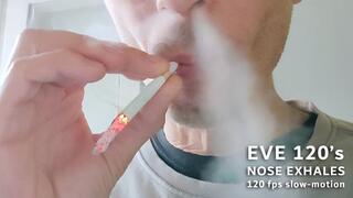 Smoking EVE 120s nose exhales IYF 241124 120fps SLOW