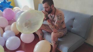 Matty blow to pop 5 balloons