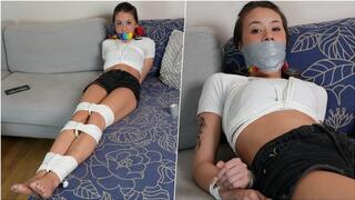 Lilly: Babysitter Gets Bound Tight, Sock Gagged and Hogtied!(FullHD)