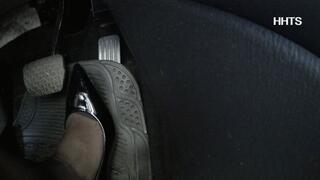 Flight attendant and Goddess Isa drives in a hurry to her retro theme party!