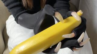 #133 - Long nails piercing gloves and banana