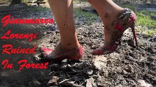 Gianmarco lorenzi pumps in the forest, high heels ruined, high heels in mud, wet high heels