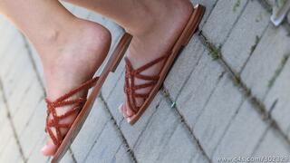 Foot fetish and slippers watching, nice flat shoes and cute feet in wating