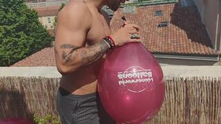 Brandon blow and burst balloons