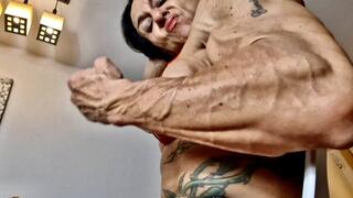 fbb ripped veiny condition smashing computer feats of strength punching pc pumping veiny musces giantess biceps angle show in competition contest last year