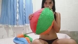 Blowing beach ball