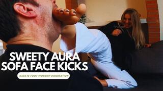 Sweety Aura sofa face kicks karate foot worship and domination