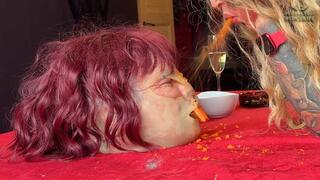 Humiliating the Helpless Slave at the Dining Table: Dominatrix's Unrelenting Power