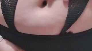 Navel play in hot pants