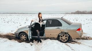 CAR STUCK The car got stuck on slippery ice