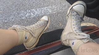 Fifi cranking her SUV in ultra high top Converse All Stars with lots of pumping stomping and dirty talk replay