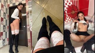 pov wetting my high heels boots and pussy play in the bath