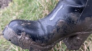 Muddy Black Boots - Lick the Spit from them - This was a video that was sent to my slave as cleaning instructions to encourage him lol