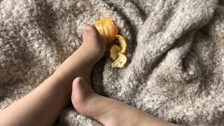 Feet tease with oranges!