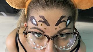 Rudolph the Reindeer's cute girlfriend sucks Santa's helper's cock