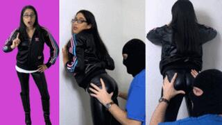 Adidas bitch eRica get her ass & shiny leather leggings worshiped!!