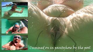 Cummed on in pantyhose at the pool