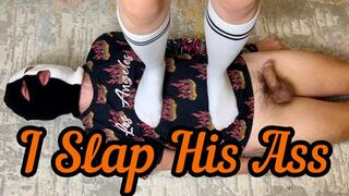 I TRAMPLE THE SLAVE'S BODY WITH MY FEET IN WHITE SOCKS AND SPANK HIS ASS 4K