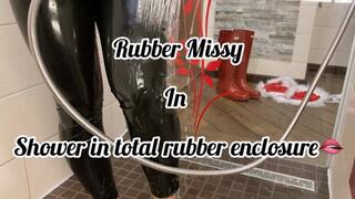 Rubbermissy shower in complete rubber enclosure washing my latex skin