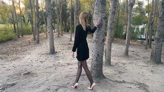 the girl was walking on the hills in high heels and hurt her leg badly, she is in a lot of pain, she tries not to lean on her sore leg (reissue)