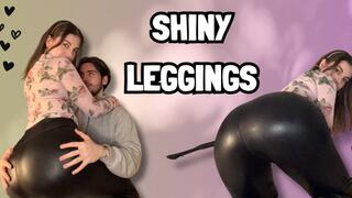 Teasing Him with my Big Ass in Shiny Leggings