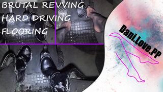 Hard driving and revving wearing boots and nylons | pedal pumping