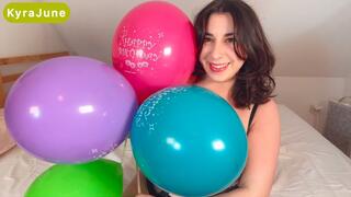 Old Helium Balloons get popped in diffrent ways by KyraJune while she talks with helium voice