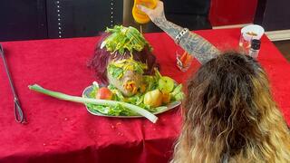 Humiliating the Helpless Slave at the Dining Table: Slave’s Head on a Platter