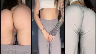 desperately holding pee for a powerful non-stop pissing