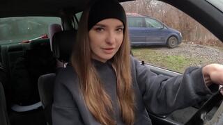 Sabine is desperately trying to start the car so she won't be late on her first day of work