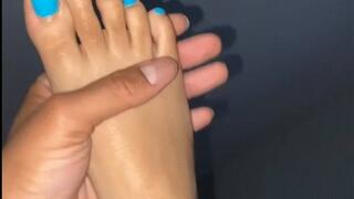 Reverse blue toe footjob