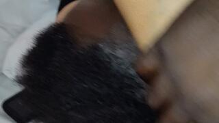 Naughty Miss Claus gives Mr Houston tight headscissor
