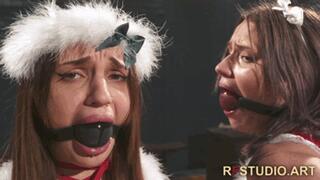 Tilda and Astrid - Double Chair Bondage - Snow Maidens Gagged with Big Ballgags (UHD 4K MP4)