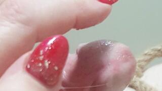 Miss M Slow motion precum handjob on her milking bench