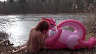 Dragoness on Ice - Aurora & Blowupguy on Wintry Lake