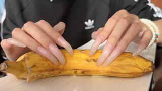 #152 - Teasing with my natural long nails on banana