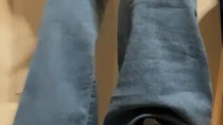 Sneakers Socks Barefeet Jeans Pull Up