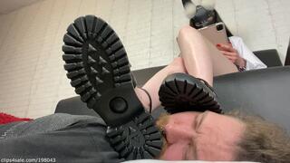 Long and sexy face as footsool under My heavy sandals and total ignore for My pathetic slave