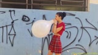 Emma Blows to Pop a Sempertex 16"