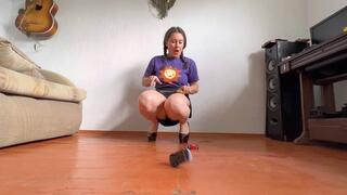 spoiled girl chews gum, blows bubbles and crushes cars a4