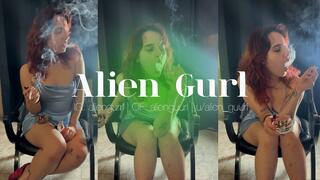 Sexy Baby Blue Satin Dress & Cork Cigarette Smoking | Alien Girl