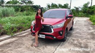 206 - G Jane revving red car with red dress